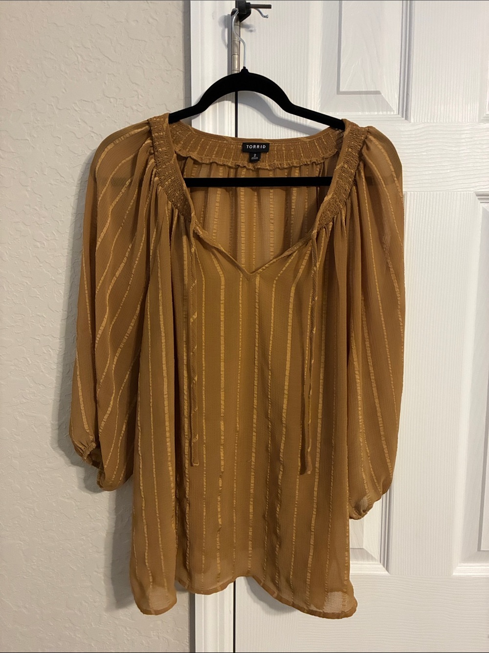 torrid Mustard Gold-Striped Sheer Peasant Blouse